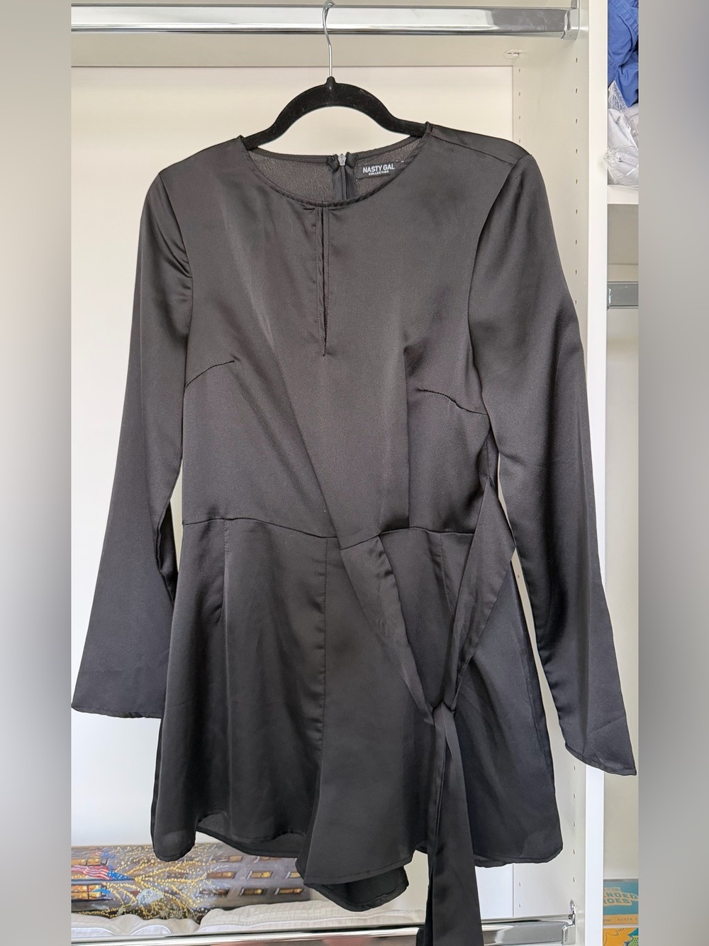 Nasty Gal Black Long-Sleeve Tie-Waist jumpsuit